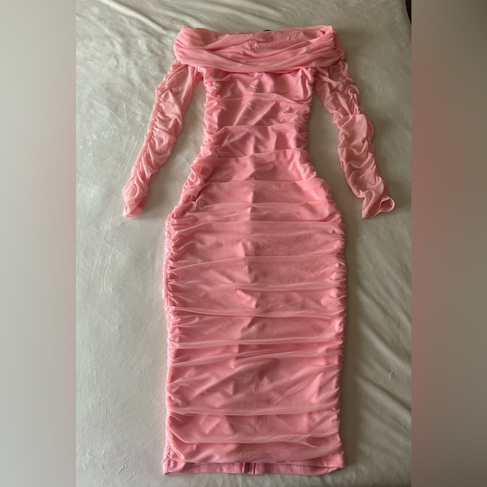 pink off the shoulder dress